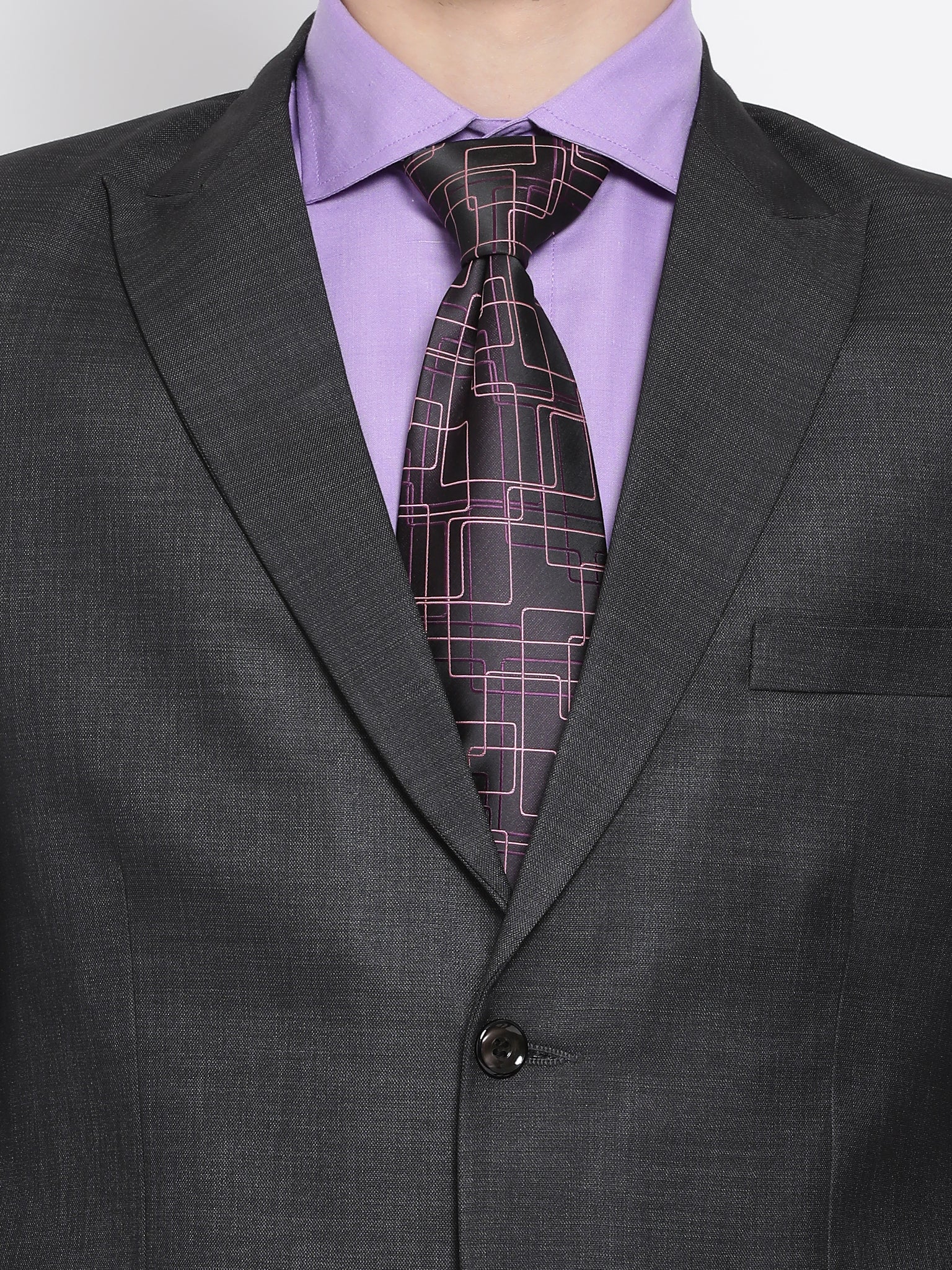 charcoal suit purple tie